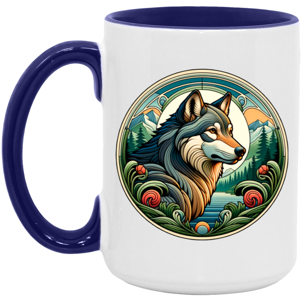 Wolf, Art Nouveau Style Mugs