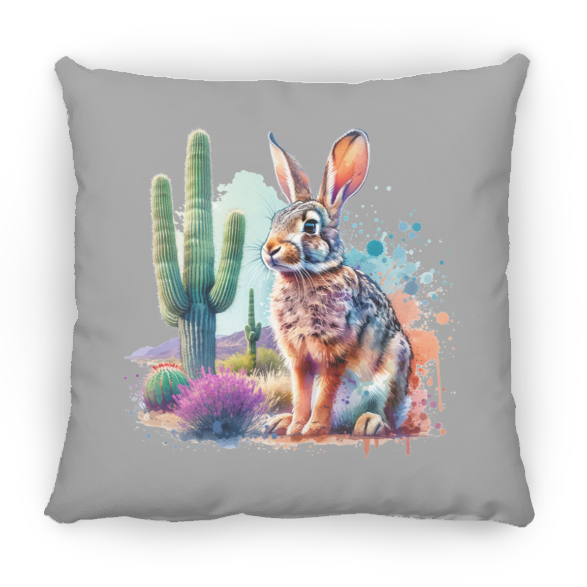 Jackrabbit with Saguaro - Throw Pillows