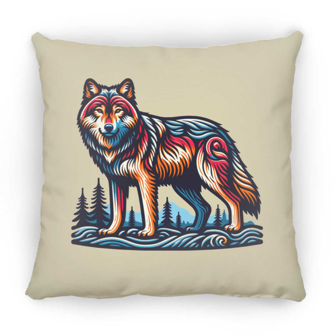 Wolf Block Print - Throw Pillows