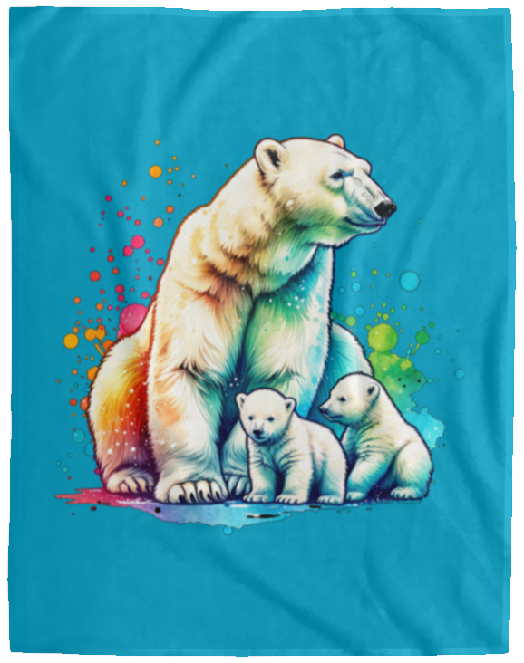 Polar Bear Mom with Cubs Fleece Blankets