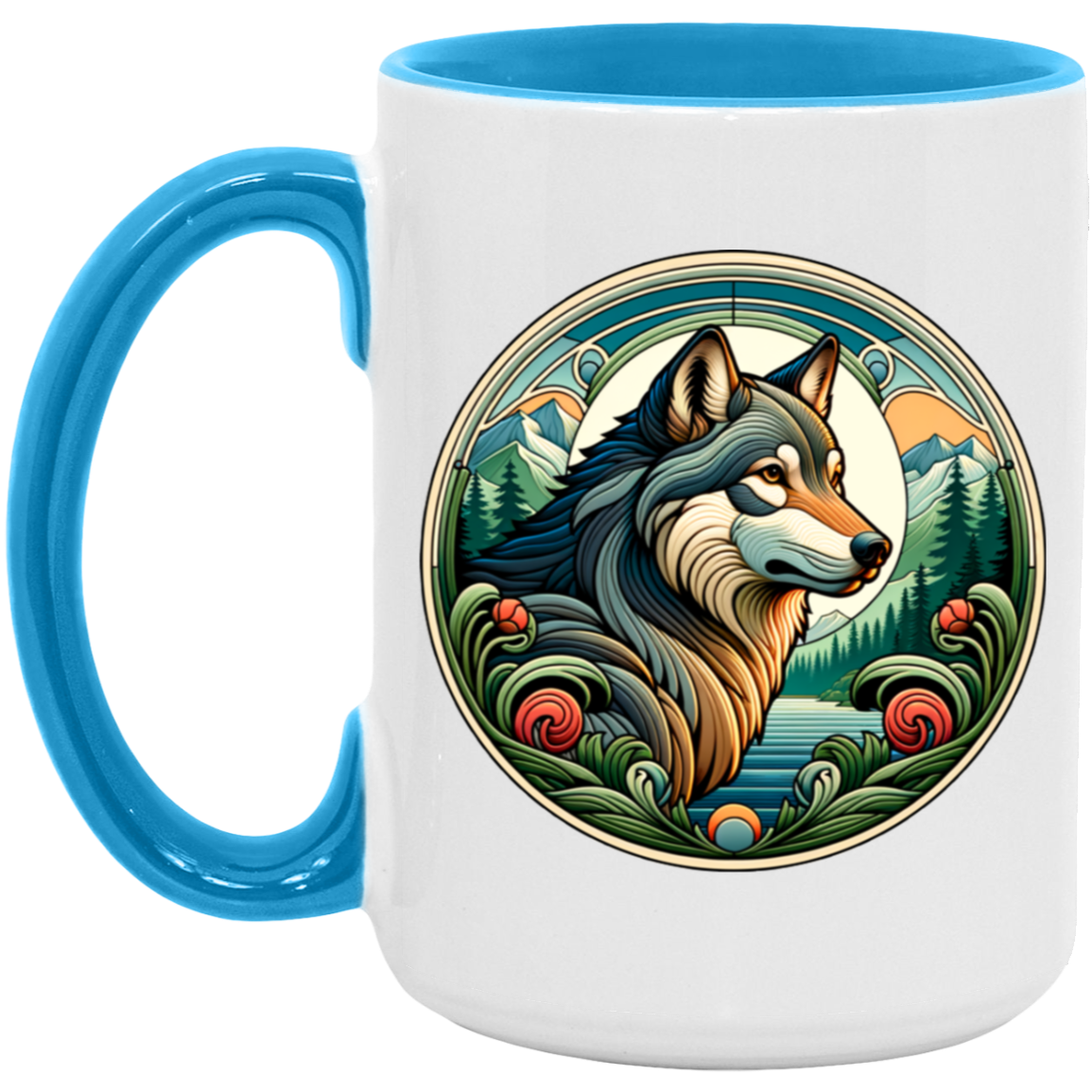 Wolf, Art Nouveau Style Mugs