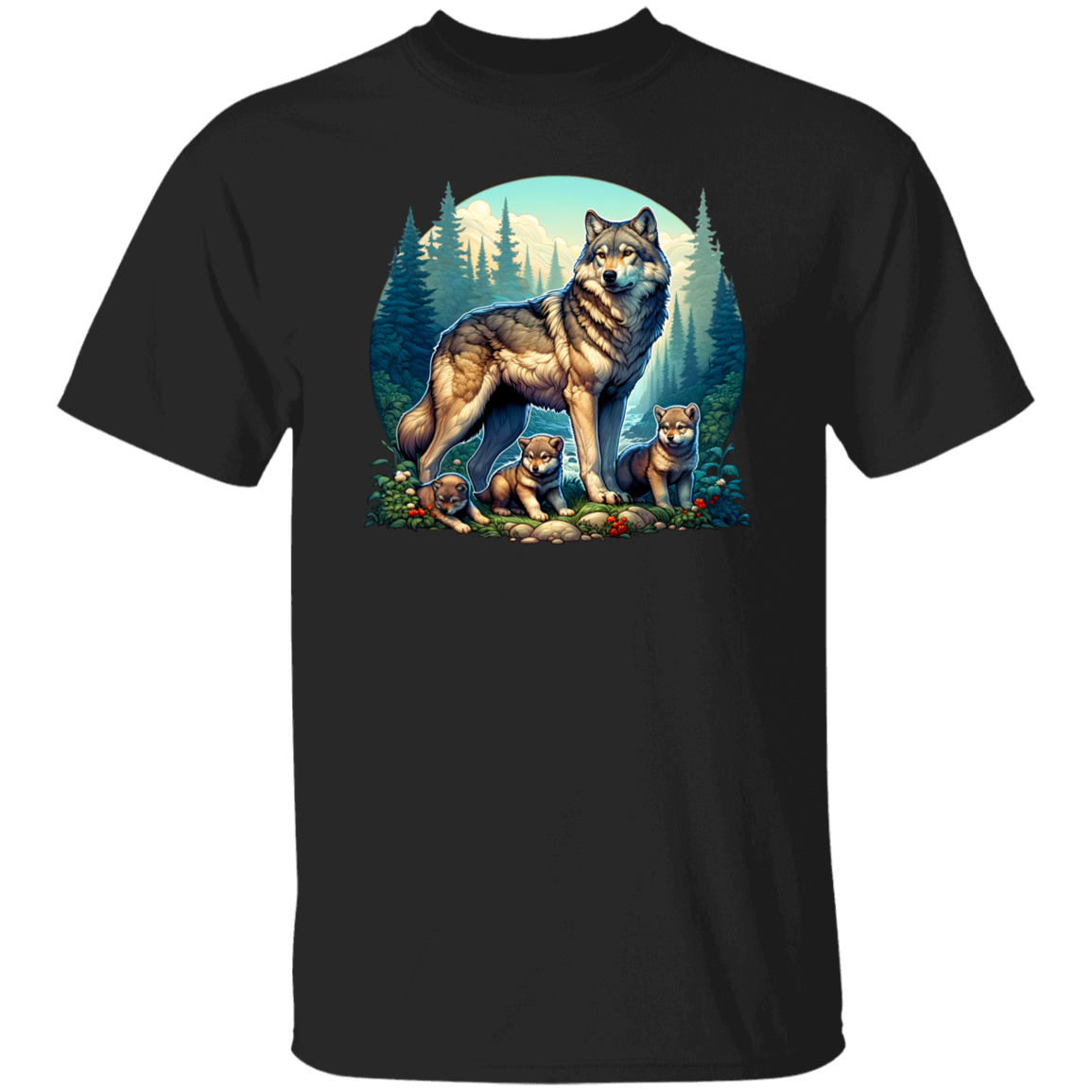 Wolf with 3 Pups t-shirt