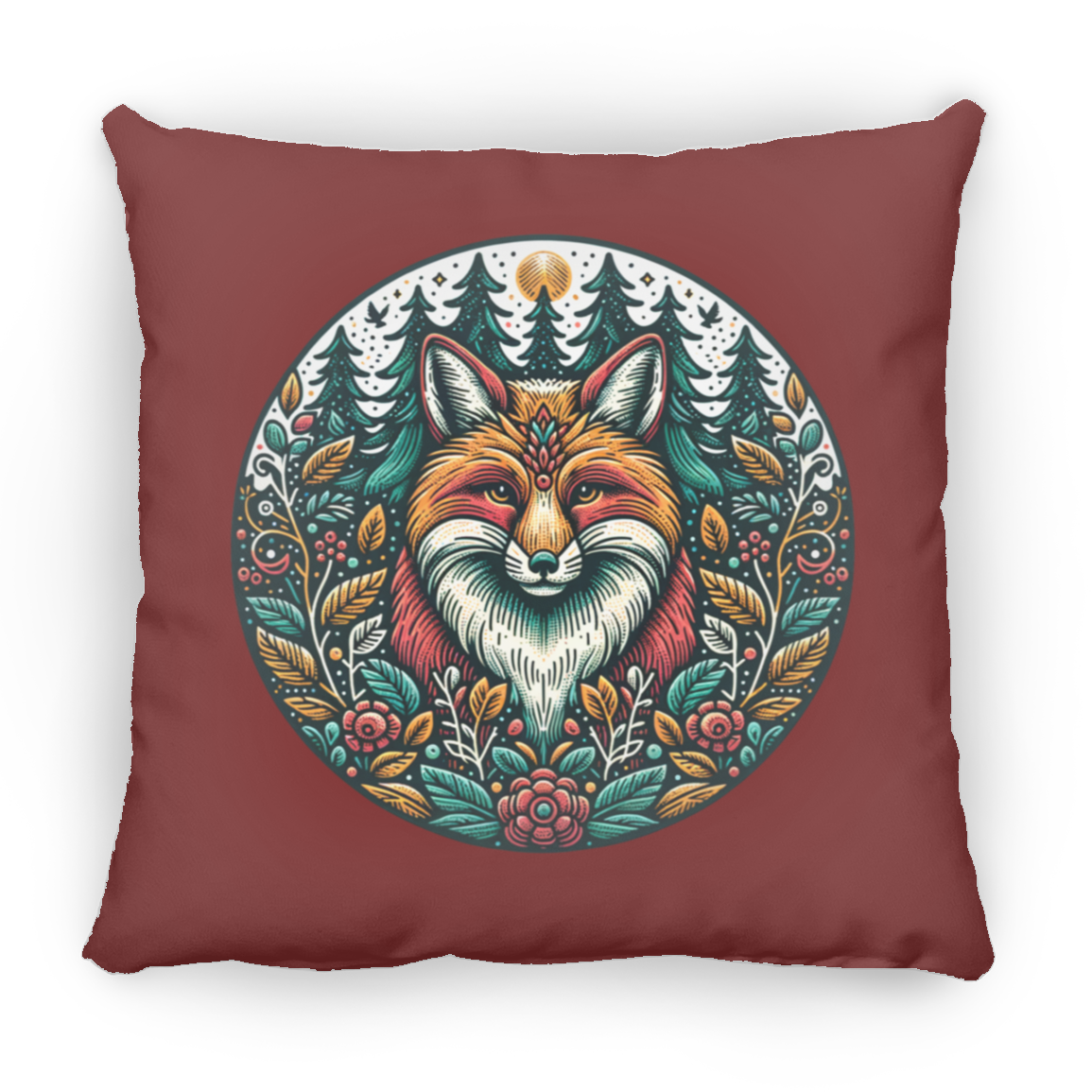 Fox Circle Folk Art - Throw Pillows