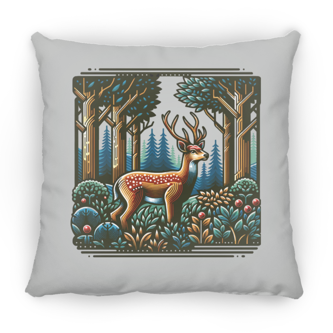 Deer in Forest Block Print - Throw Pillows