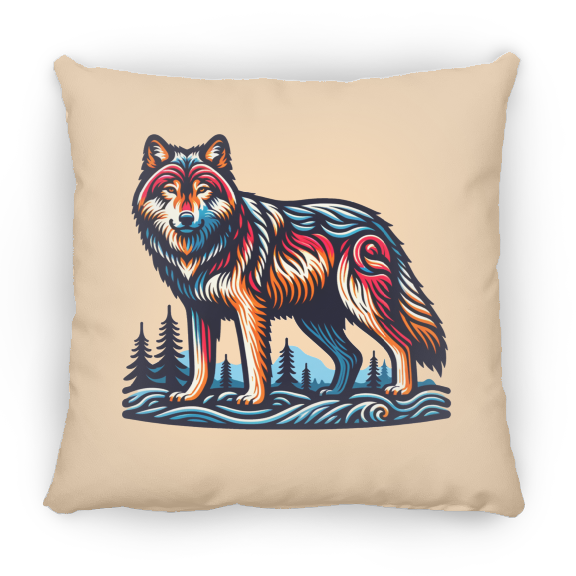 Wolf Block Print - Throw Pillows