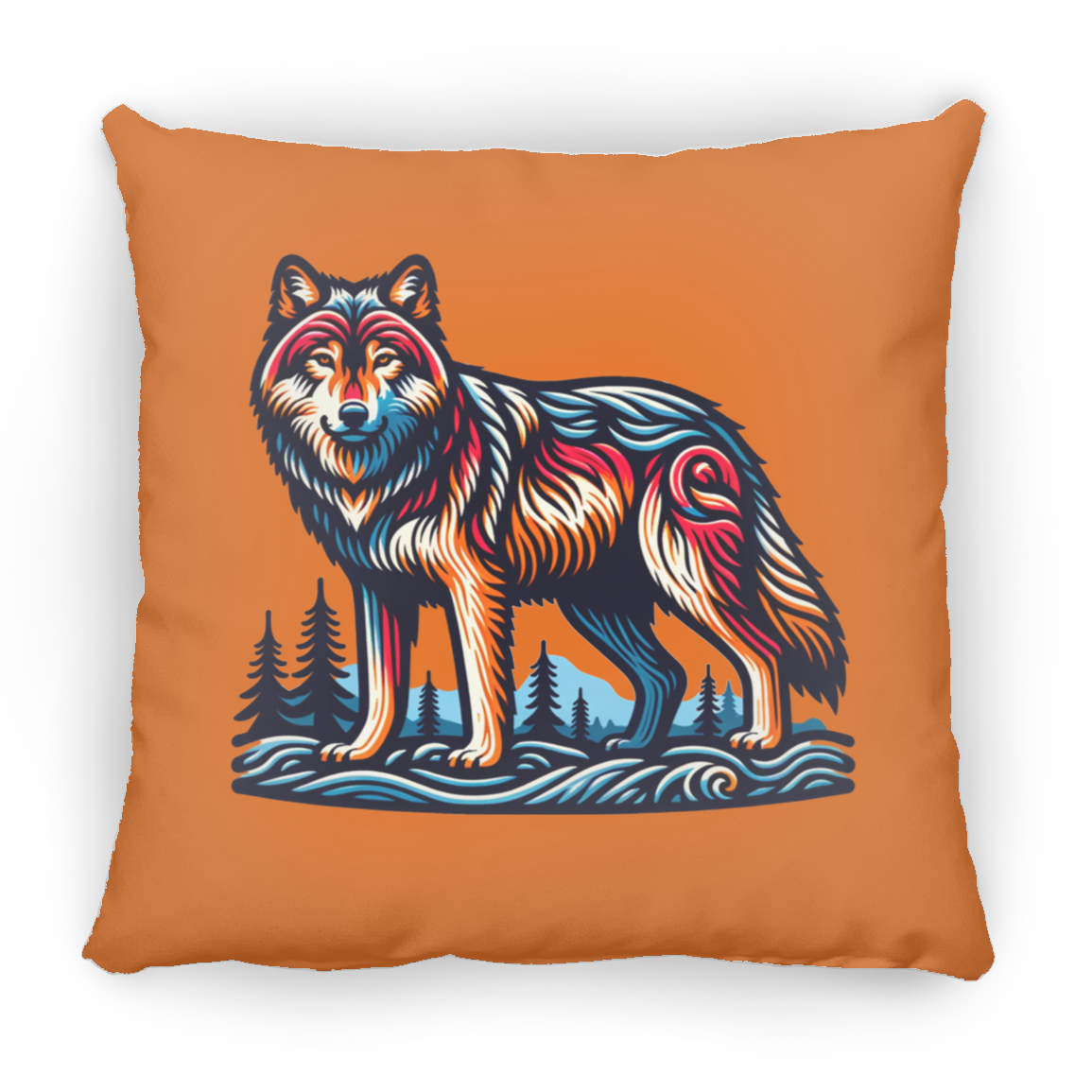 Wolf Block Print - Throw Pillows
