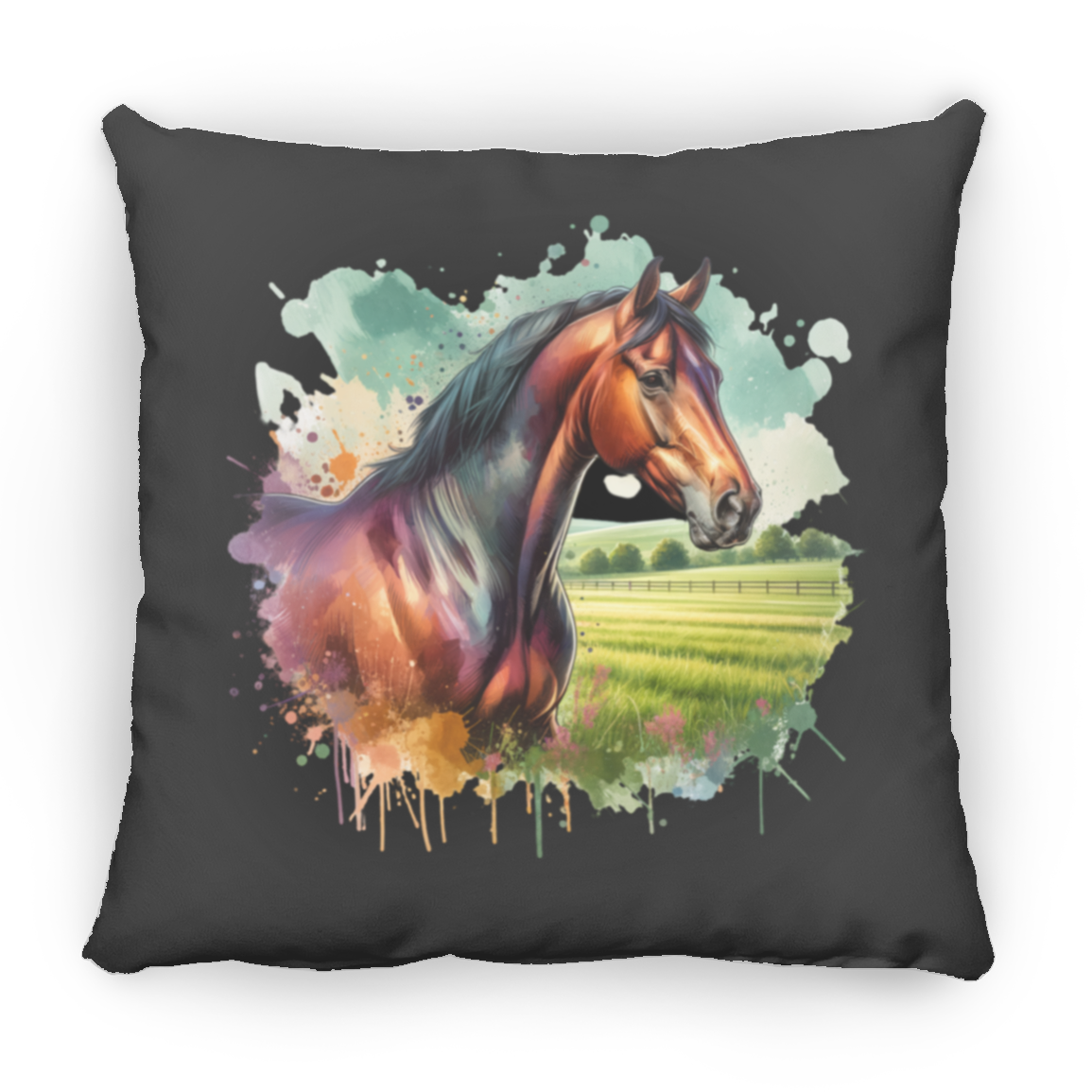 Bay Horse with Field - Throw Pillows