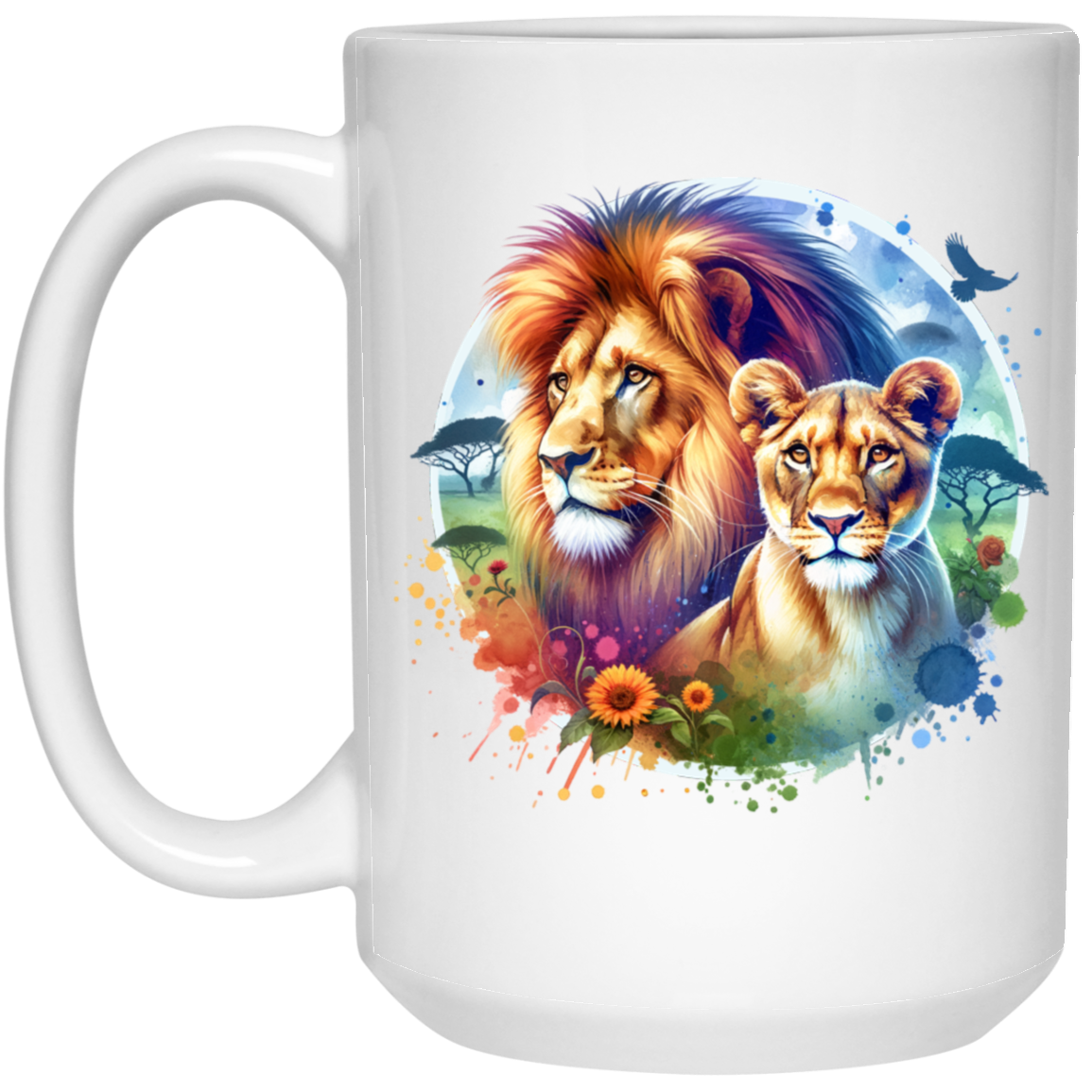 Lion and Lioness Watercolor - Mugs