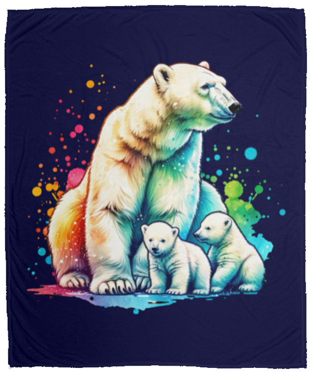 Polar Bear Mom with Cubs Fleece Blankets