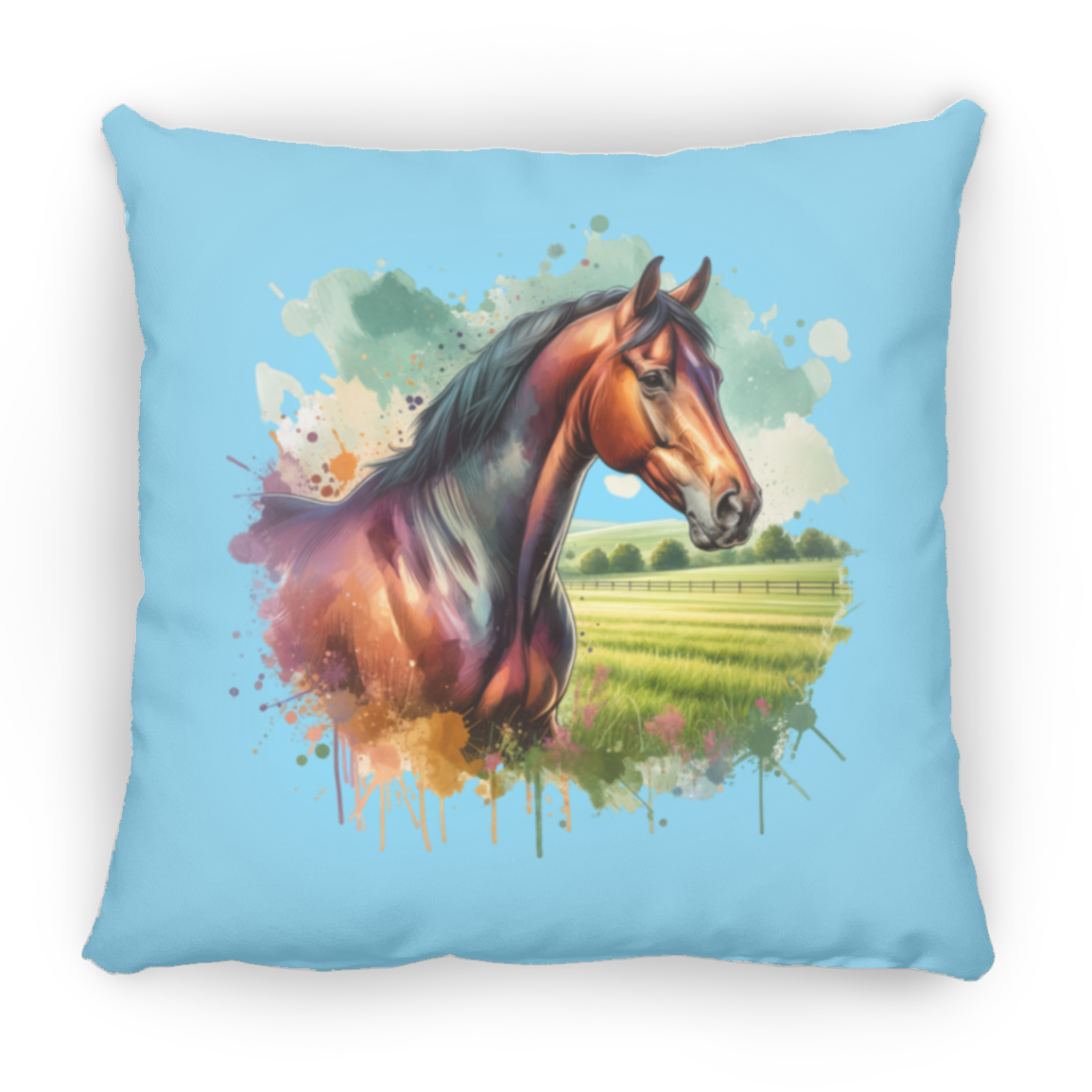 Bay Horse with Field - Throw Pillows