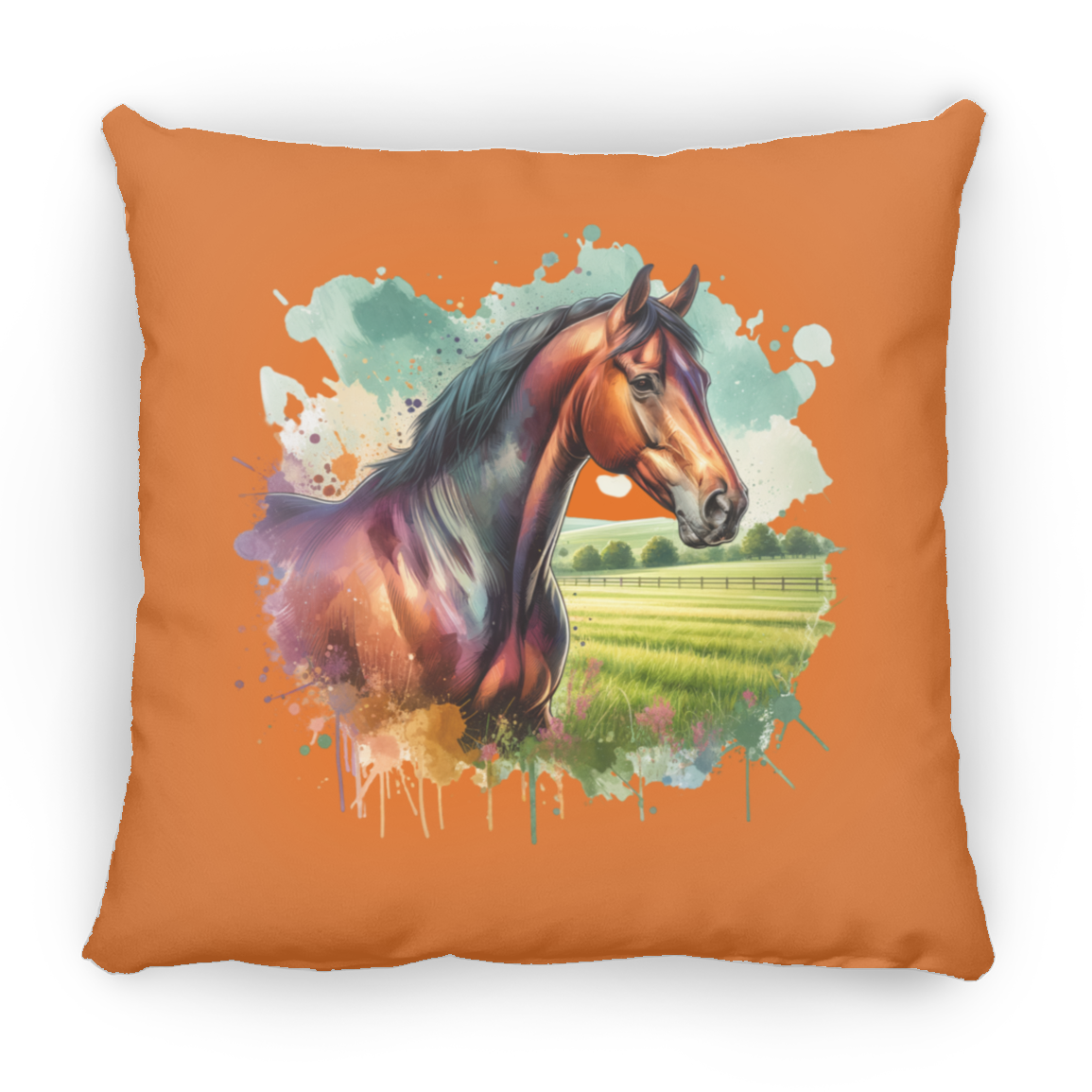 Bay Horse with Field - Throw Pillows