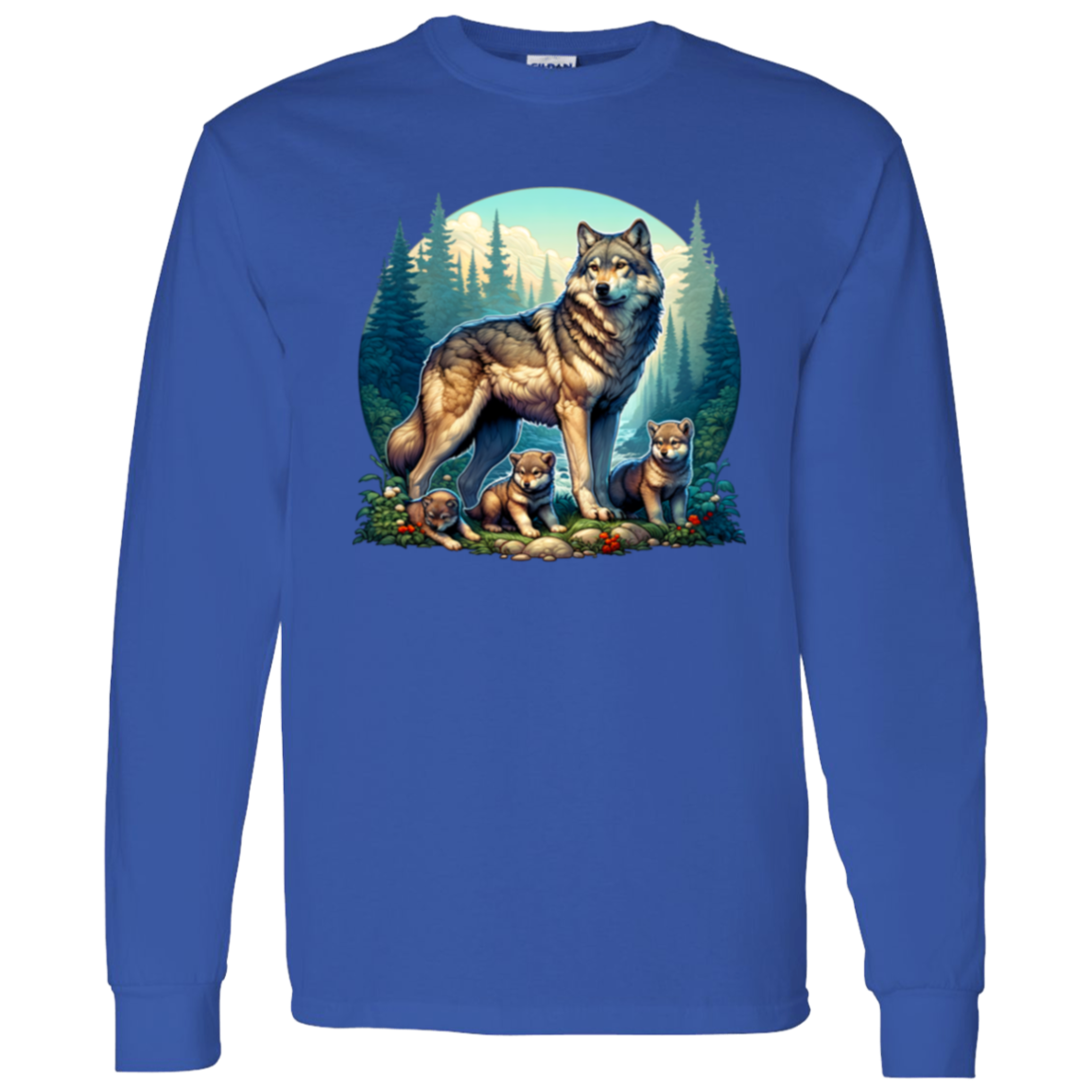 Wolf with 3 Pups long sleeve t-shirt