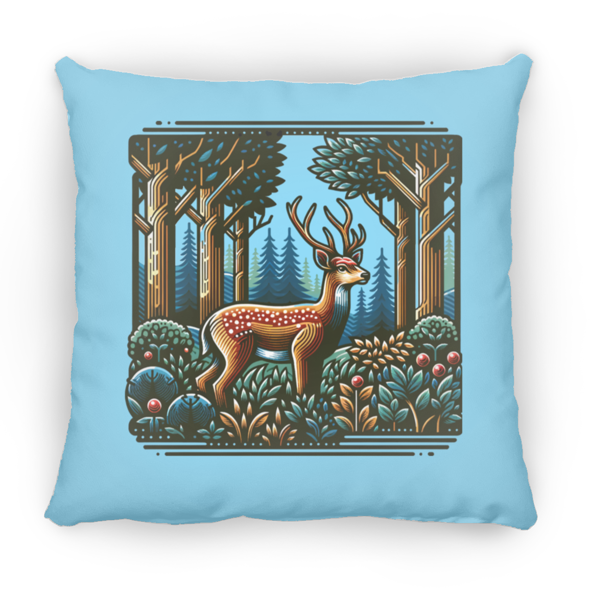 Deer in Forest Block Print - Throw Pillows