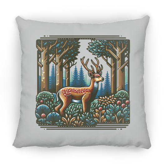 Deer in Forest Block Print - Throw Pillows