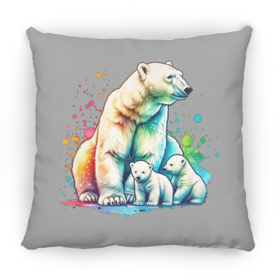 Polar Bear Mom with Cubs - Throw Pillows