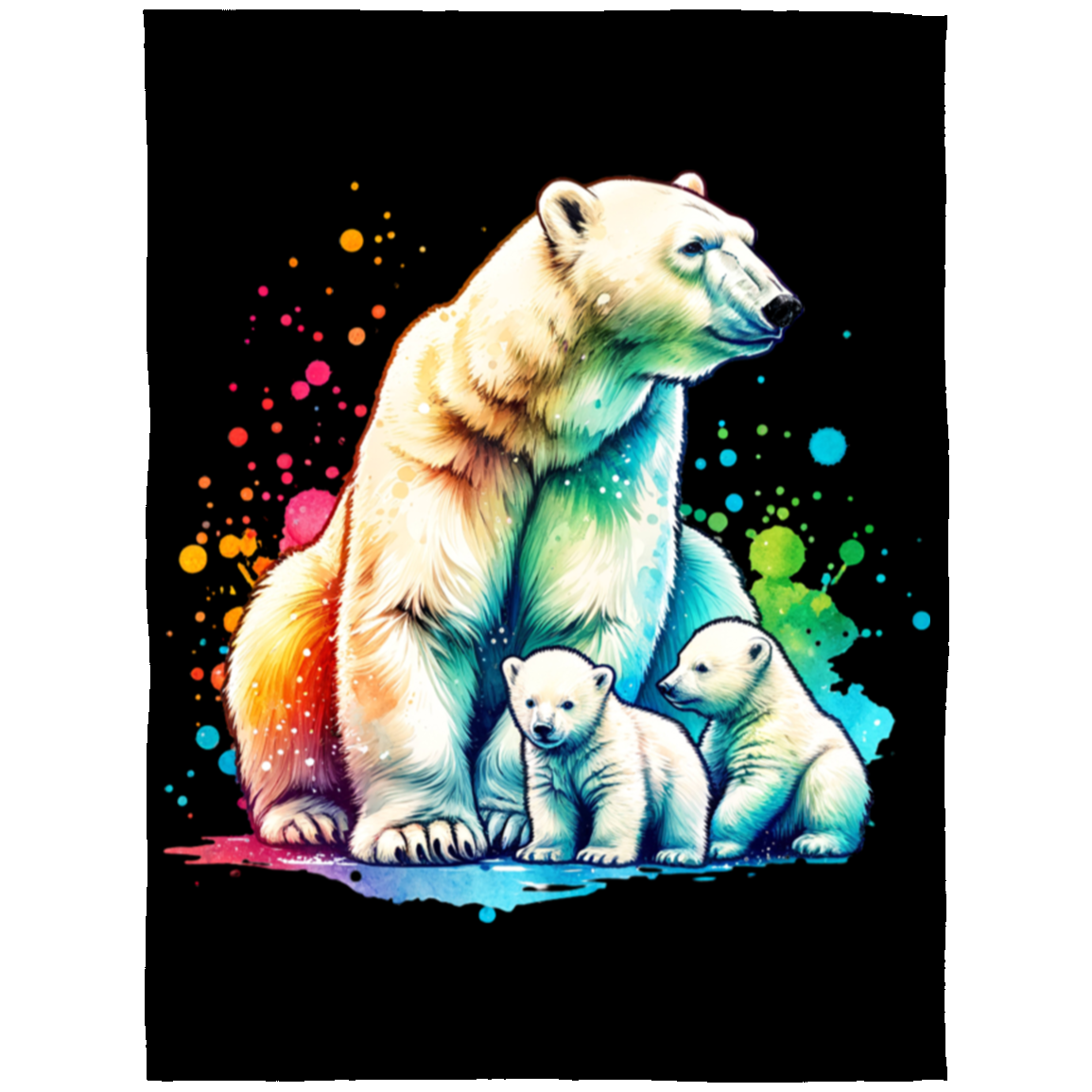 Polar Bear Mom with Cubs Fleece Blankets