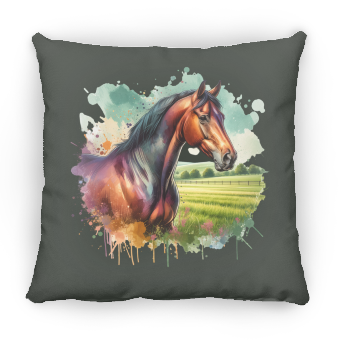 Bay Horse with Field - Throw Pillows