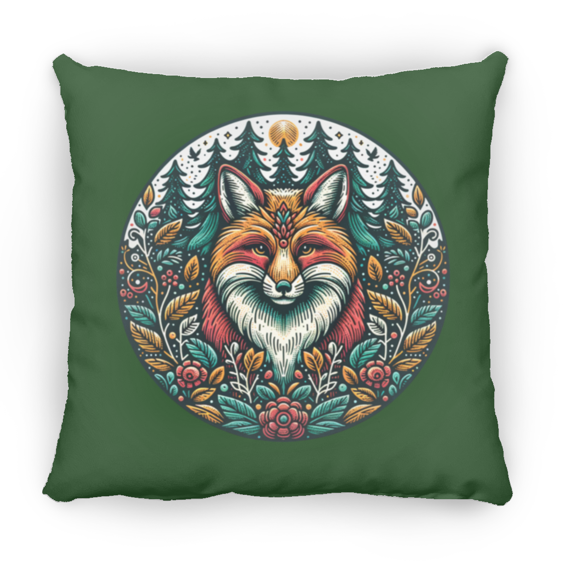 Fox Circle Folk Art - Throw Pillows