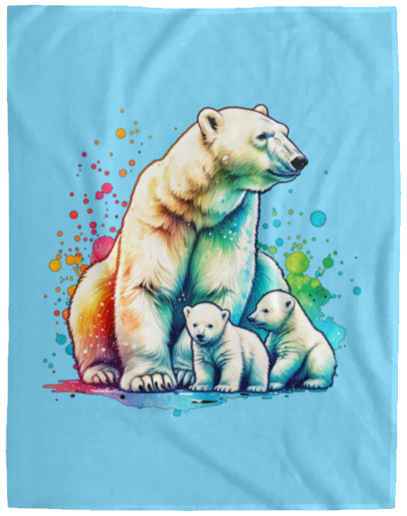 Polar Bear Mom with Cubs Fleece Blankets