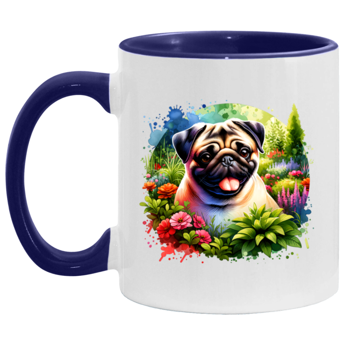 Pug in Garden mug 11 ounce Accent Dark Blue