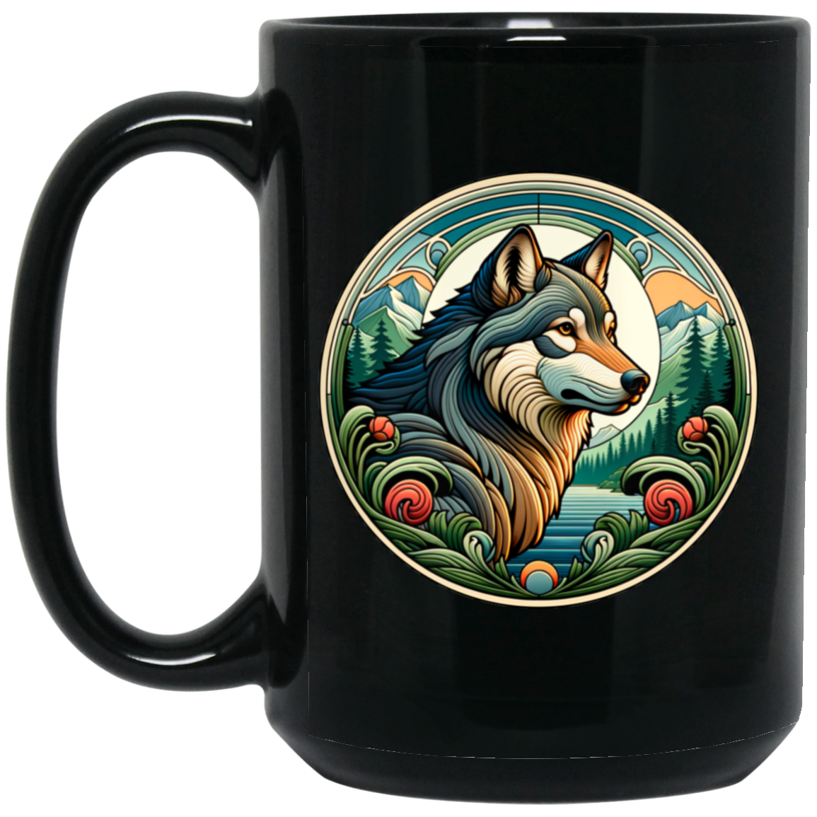 Wolf, Art Nouveau Style Mugs
