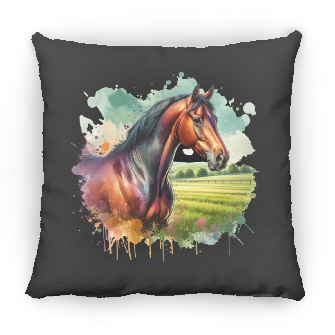 Bay Horse with Field - Throw Pillows