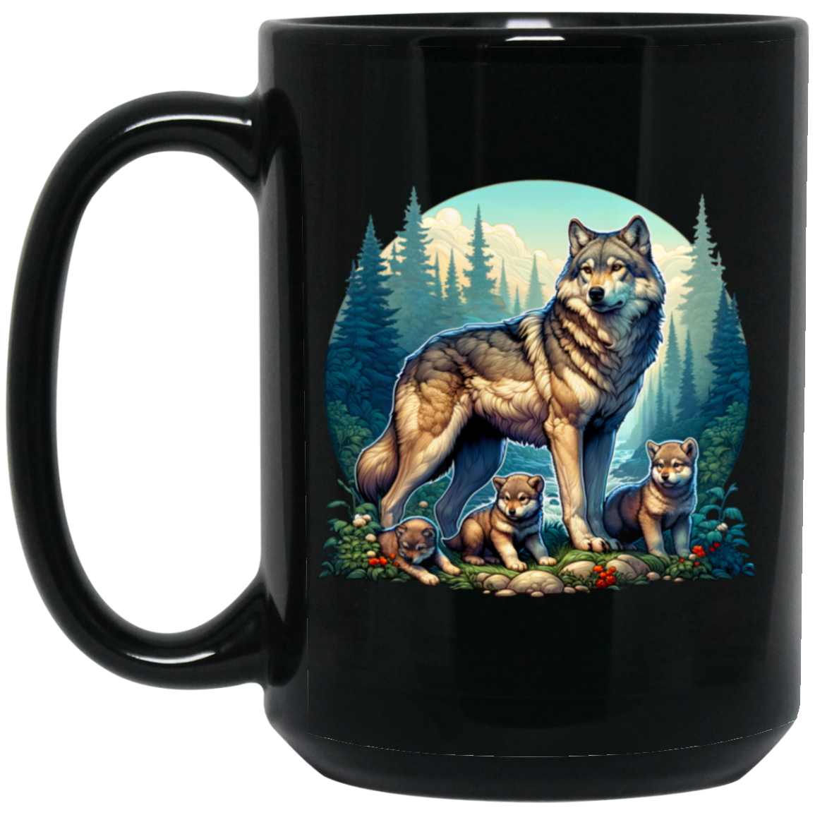 Wolf with 3 pups Mug