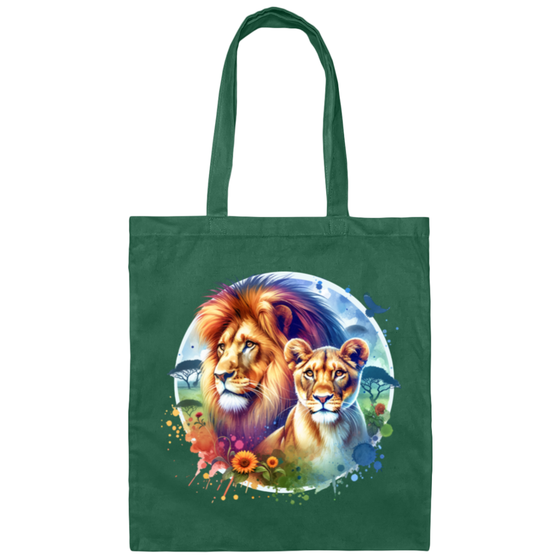 Lion and Lioness Watercolor - Canvas Tote Bag