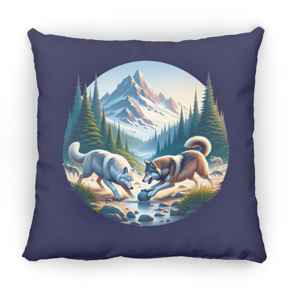 Wolves Playing - Throw Pillows
