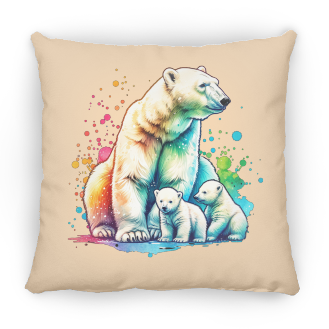 Polar Bear Mom with Cubs - Throw Pillows