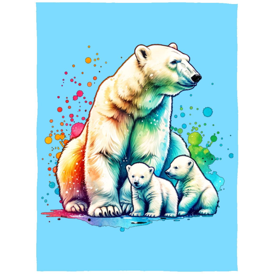 Polar Bear Mom with Cubs Fleece Blankets