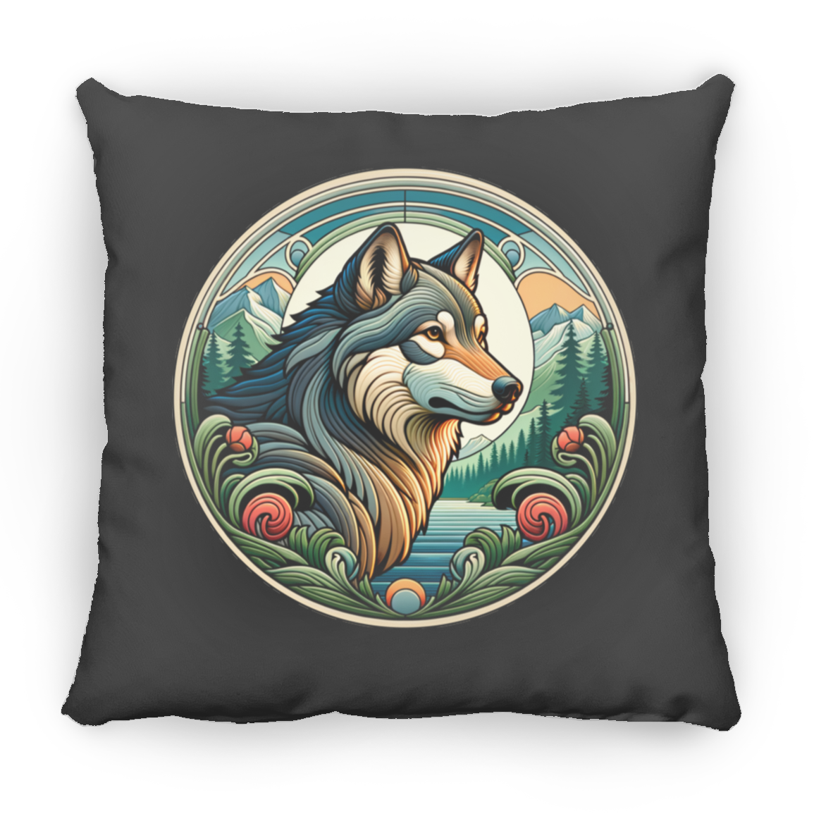 Wolf, Art Nouveau Style - Throw Pillows