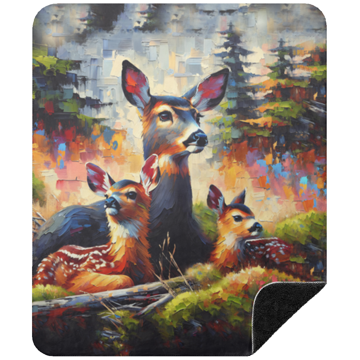 Black Tail Doe with Fawns Premium Sherpa Blankets
