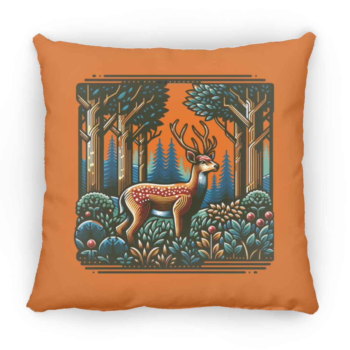 Deer in Forest Block Print - Throw Pillows