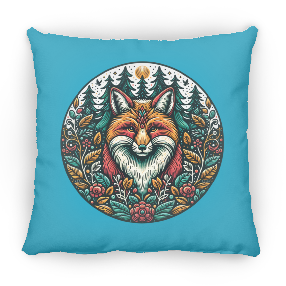 Fox Circle Folk Art - Throw Pillows