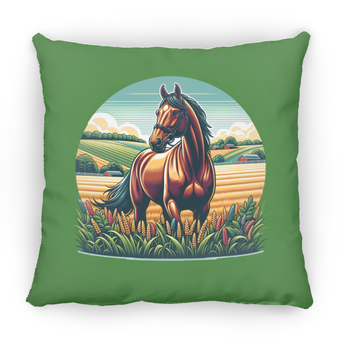 Bay Horse on Farm - Throw Pillows