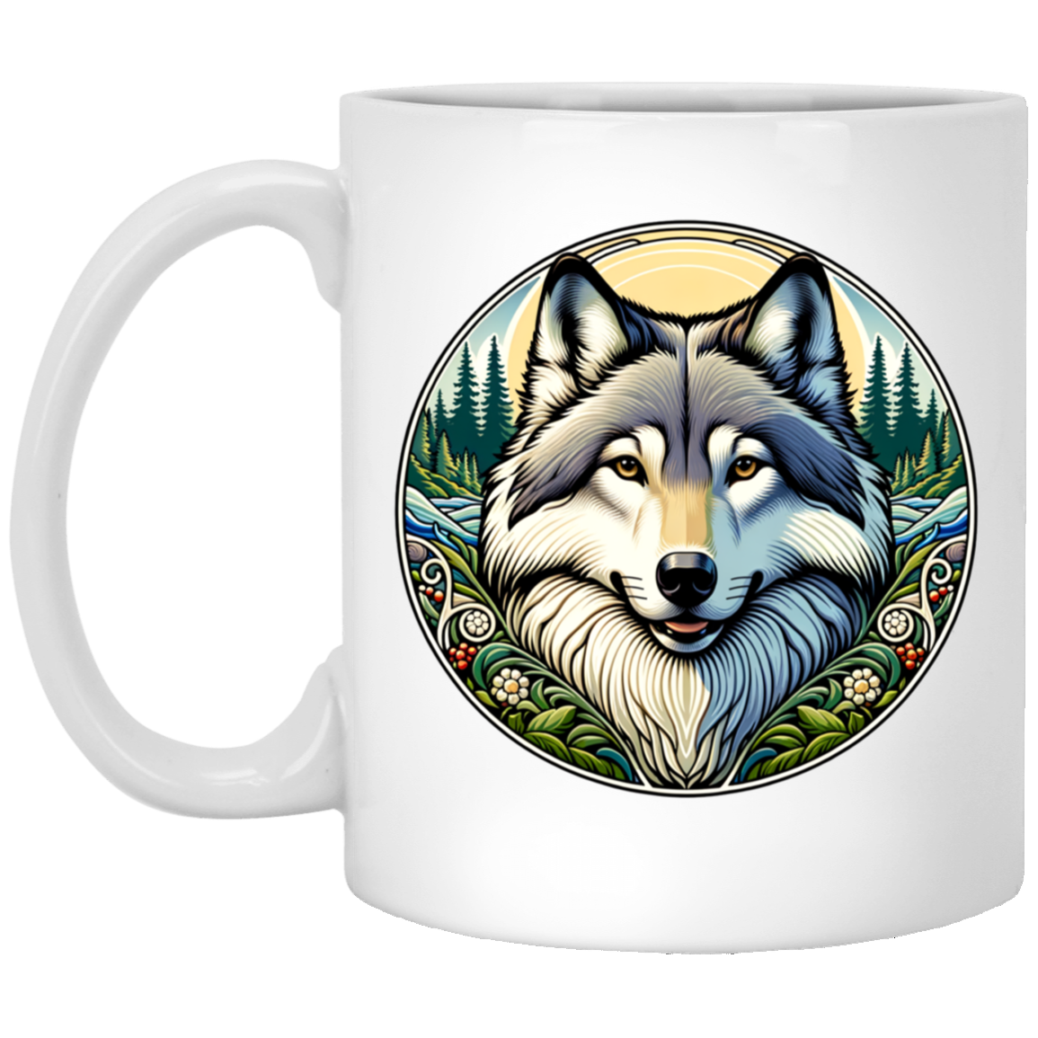 Wolf Portrait, Art Nouveau Style Mugs