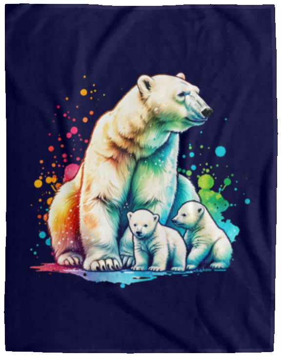 Polar Bear Mom with Cubs Fleece Blankets