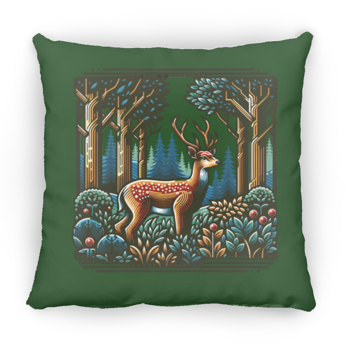 Deer in Forest Block Print - Throw Pillows