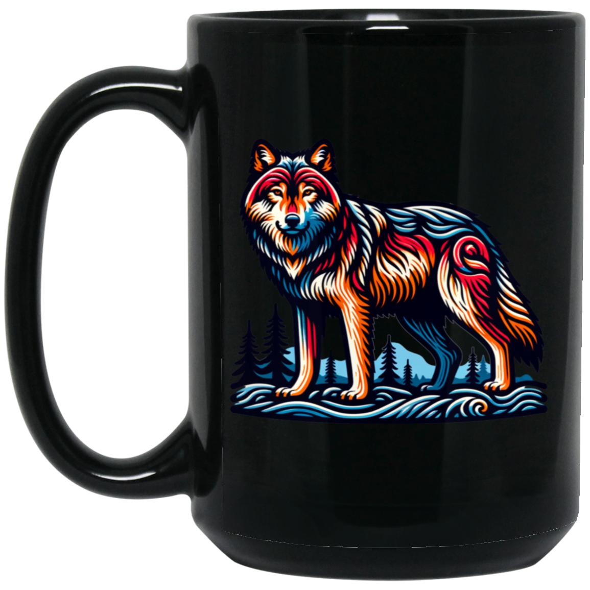 Wolf Block Print Mugs