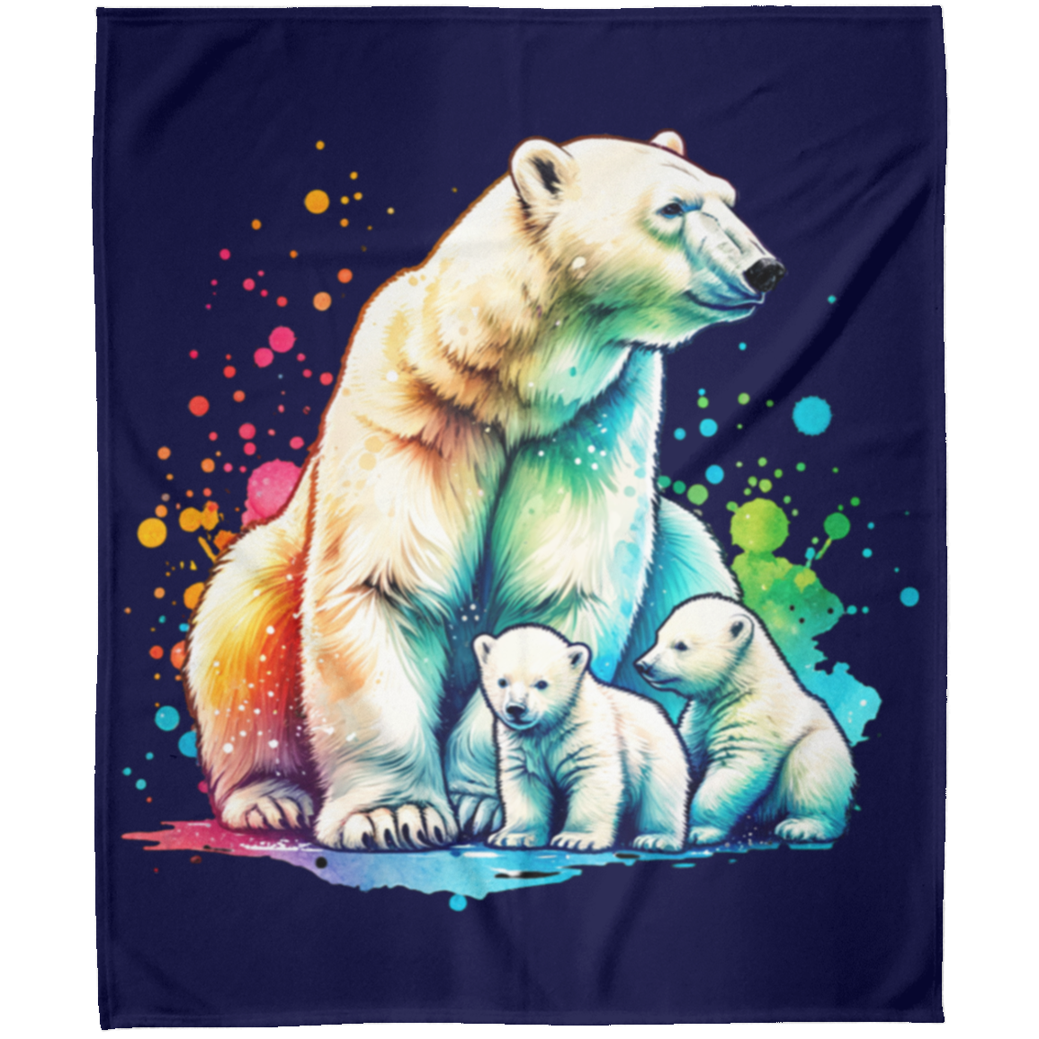 Polar Bear Mom with Cubs Fleece Blankets