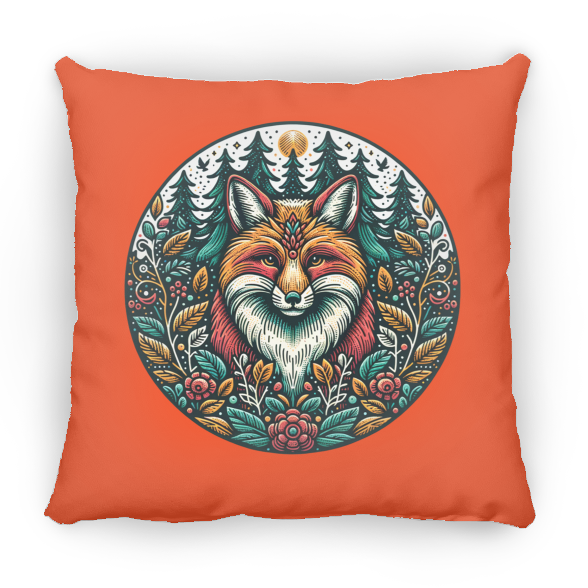 Fox Circle Folk Art - Throw Pillows