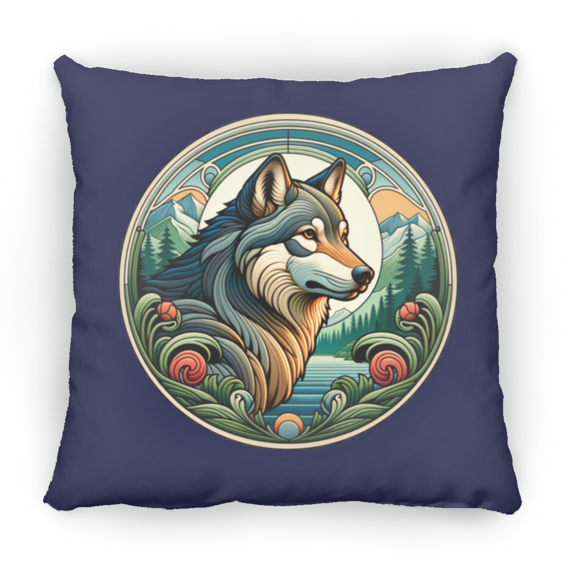 Wolf, Art Nouveau Style - Throw Pillows