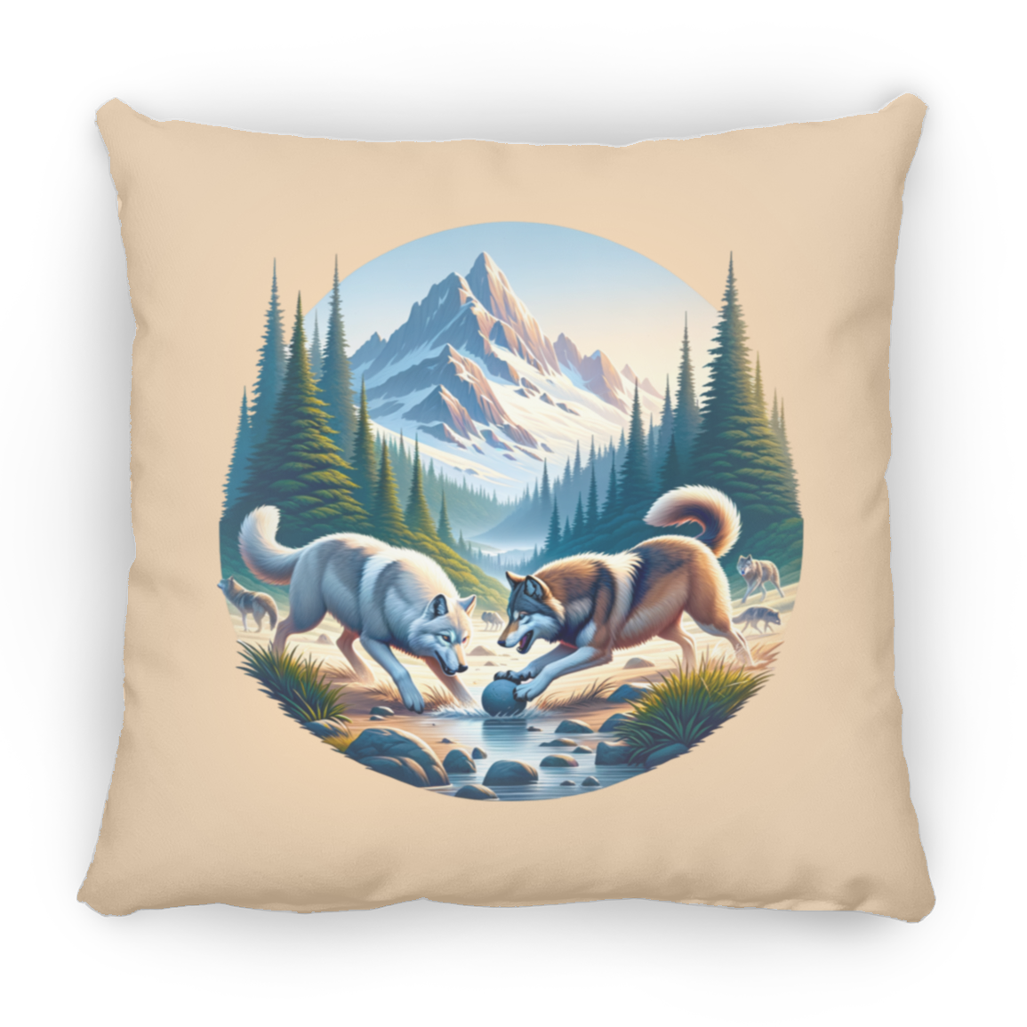 Wolves Playing - Throw Pillows