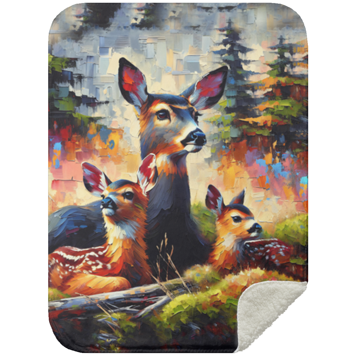 Black Tail Doe with Fawns Premium Sherpa Blankets