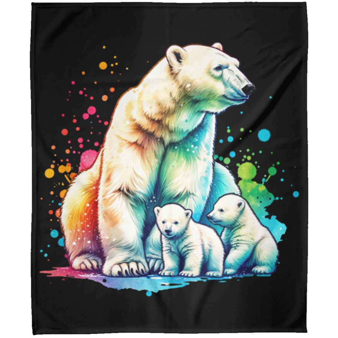 Polar Bear Mom with Cubs Fleece Blankets