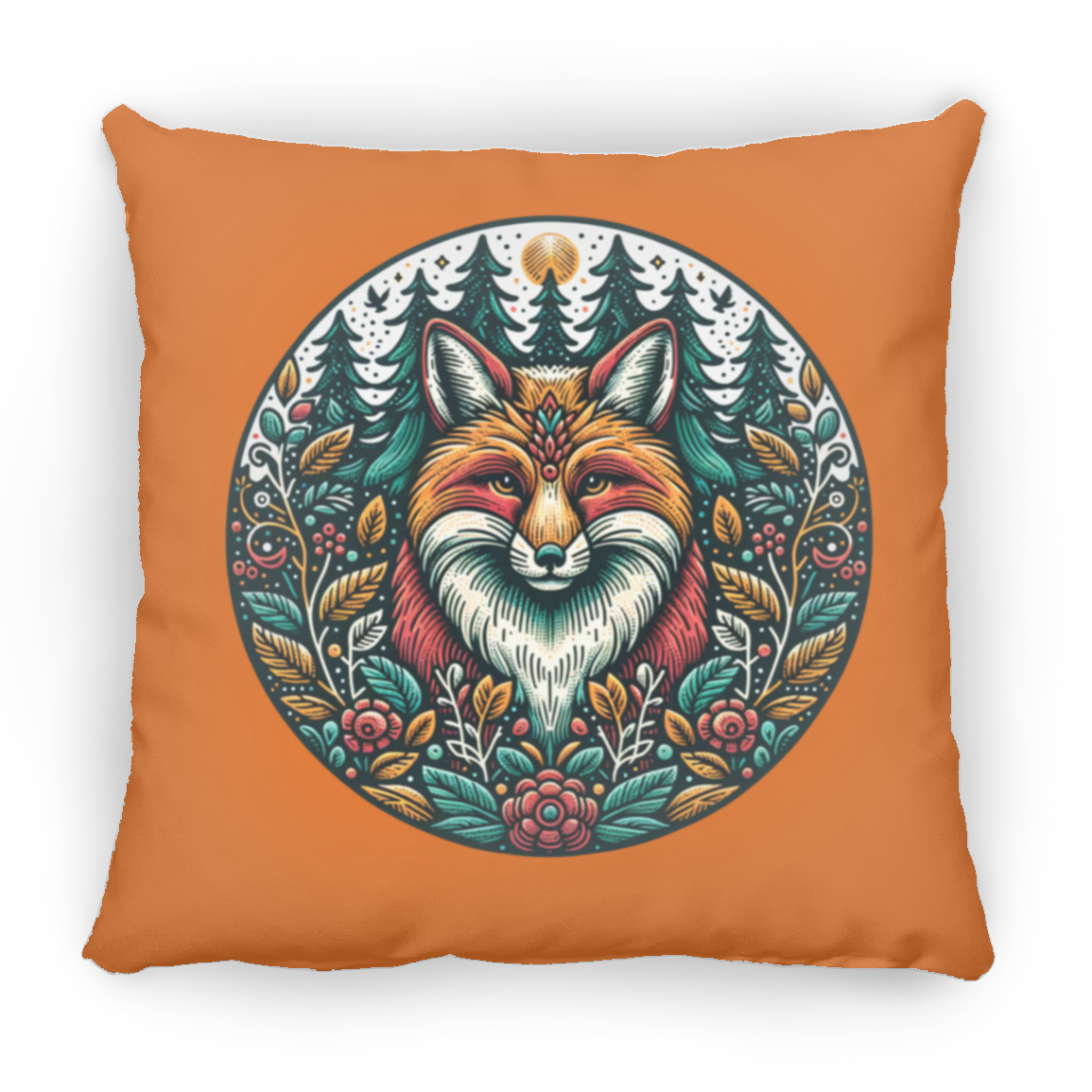 Fox Circle Folk Art - Throw Pillows