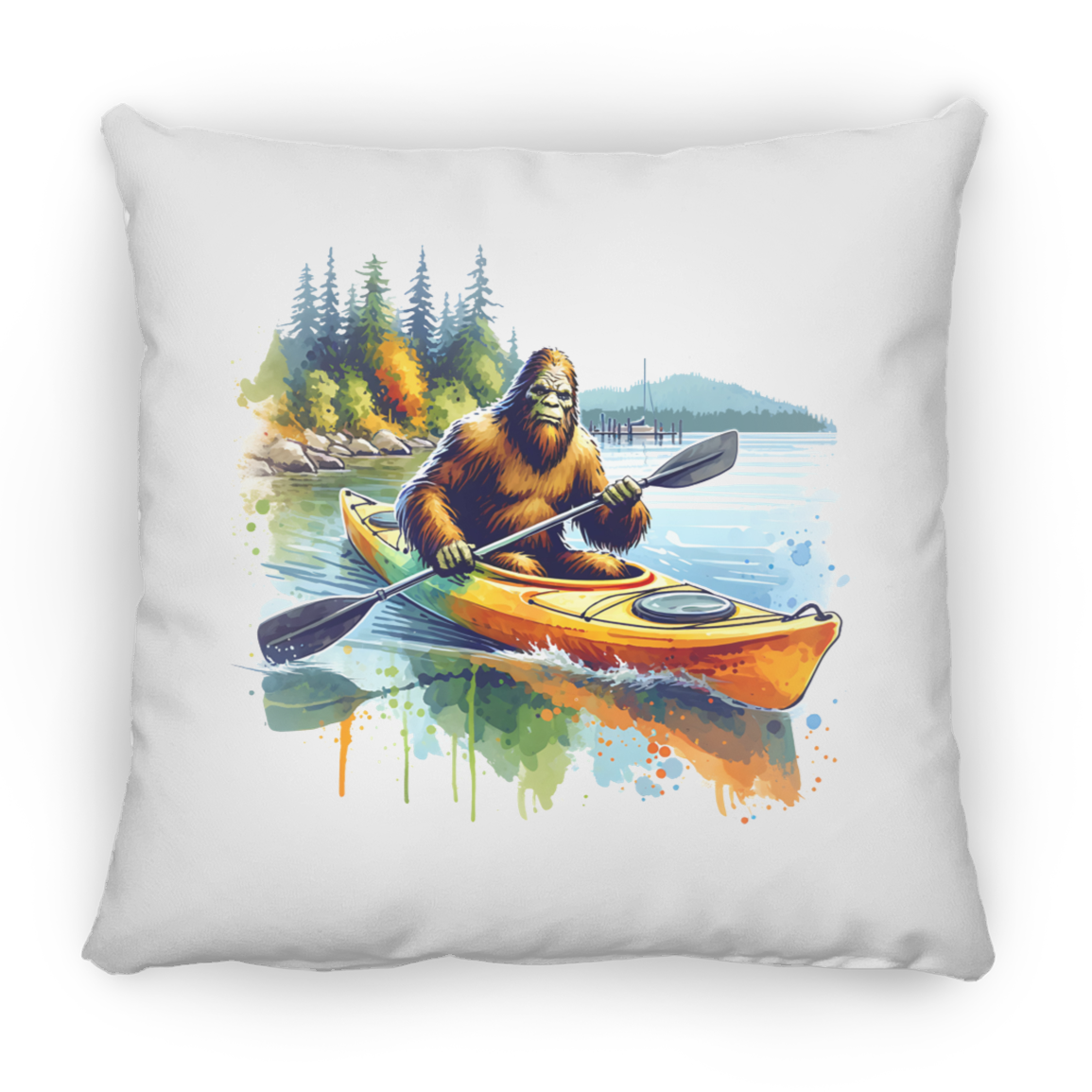 Sasquatch in Kayak Throw Pillows