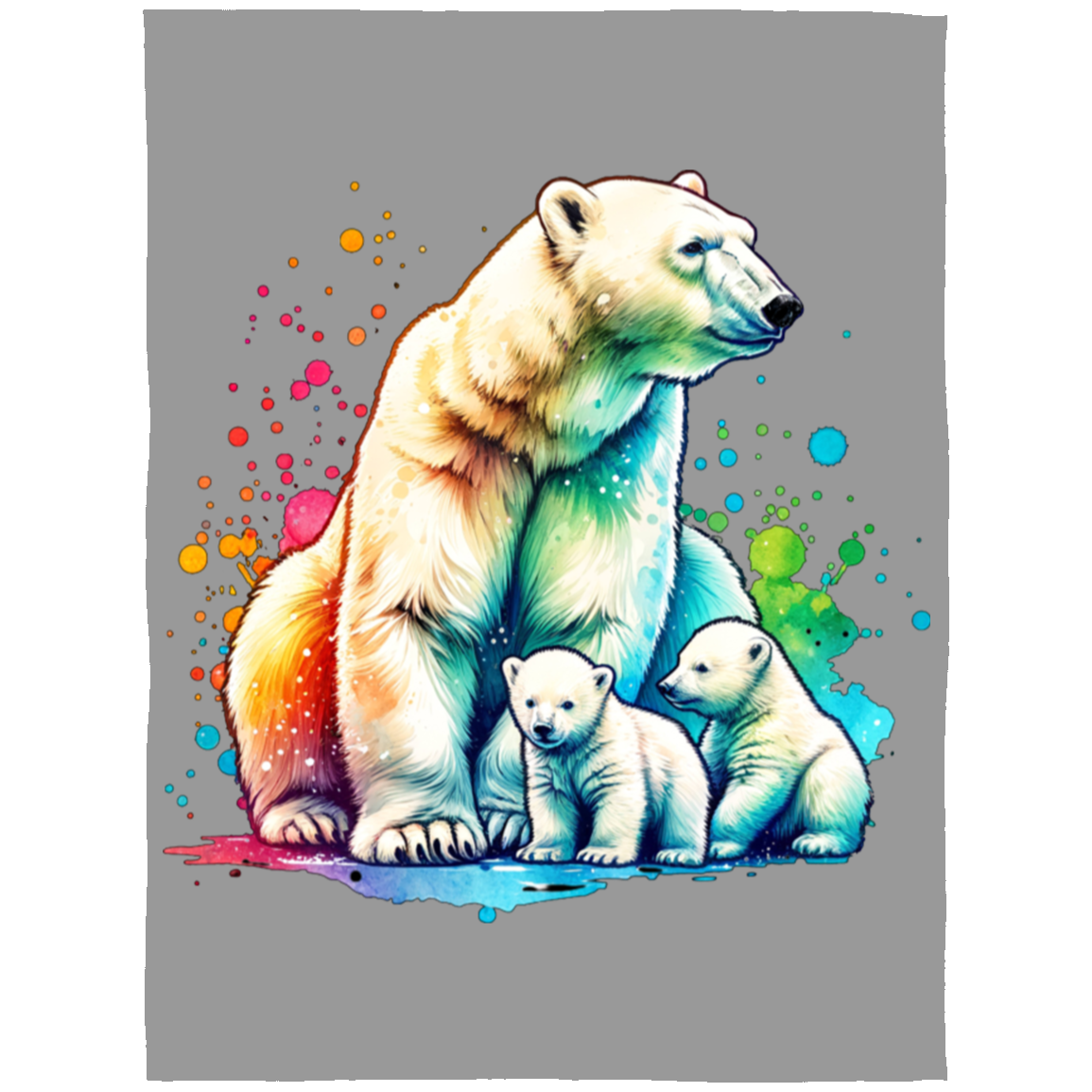 Polar Bear Mom with Cubs Fleece Blankets