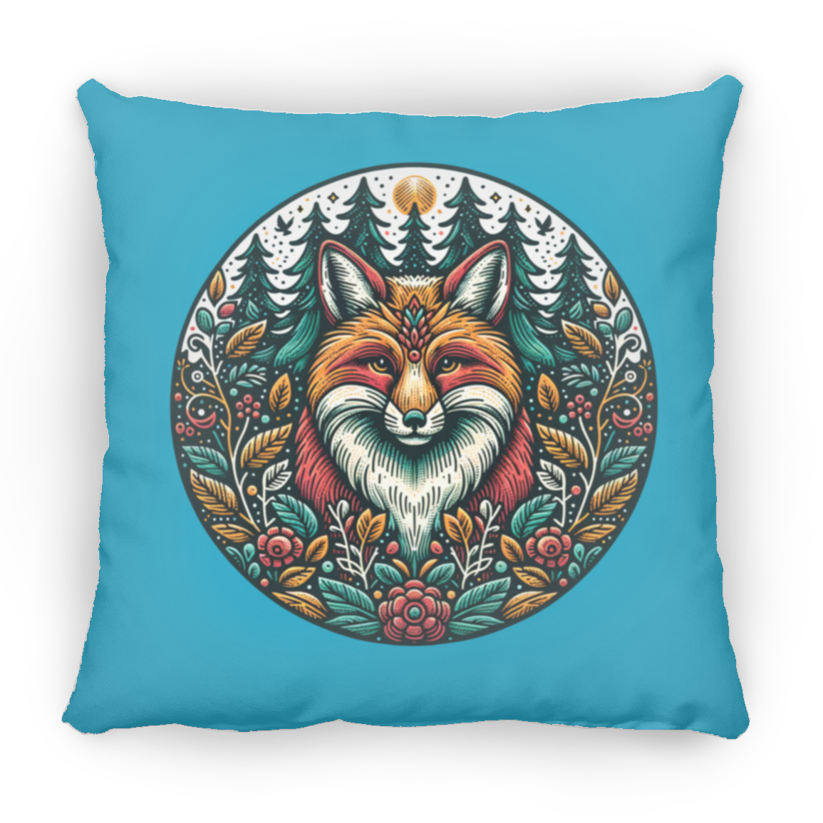 Fox Circle Folk Art - Throw Pillows